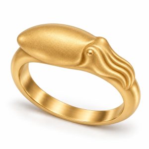 045-gold-plated-cuttlefish-bangle 3 Image Alt Text Gold-tone cuttlefish bangle design with a textured oval mantle and flowing arm details
