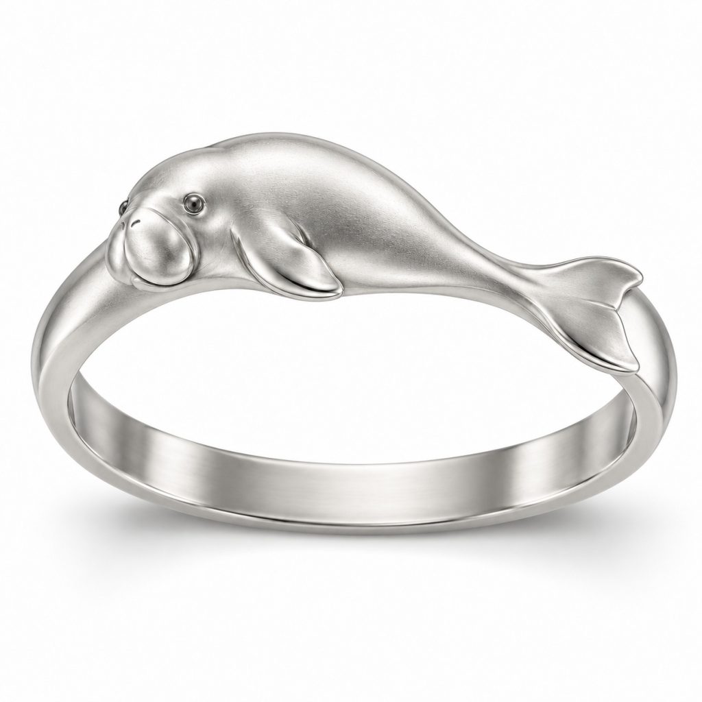 Silver-tone bangle featuring a sculpted dugong