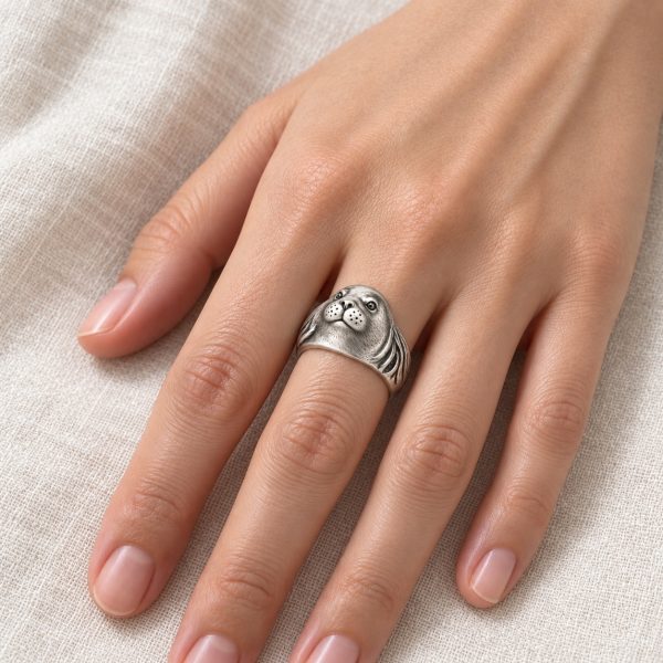 Silver-Plated Sculpted Sea Lion Ring