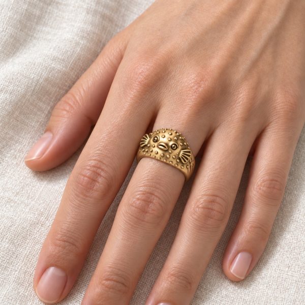 Gold-Plated Textured Pufferfish Ring