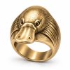 Gold-plated platypus ring with a broad rounded bill, fur-inspired texture and a smooth inner band.