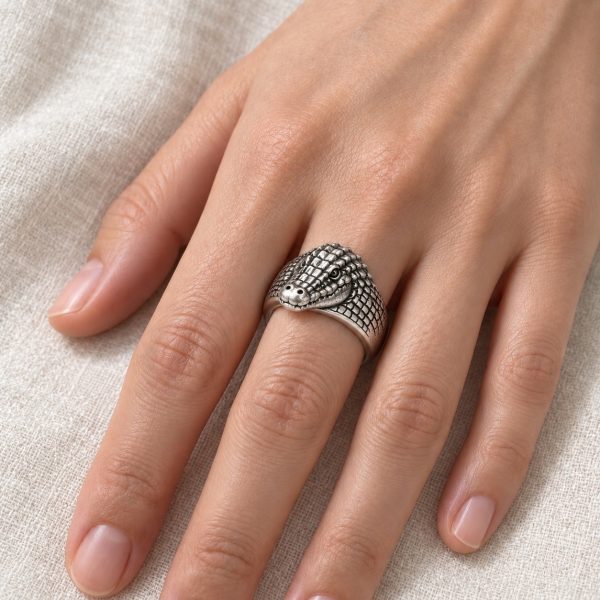 Silver-Plated Crocodile Head Ring