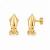 Gold-tone squid stud earrings with pointed mantles, short curved arms and flat disc backs