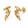 Pair of gold-tone hammerhead shark studs with curved bodies and circular flat disc backs