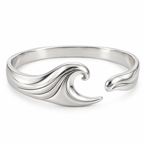 Silver-tone wave bangle with a sculpted ocean wave design