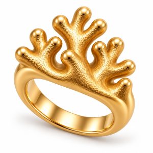 Gold-tone coral ring with raised branching details