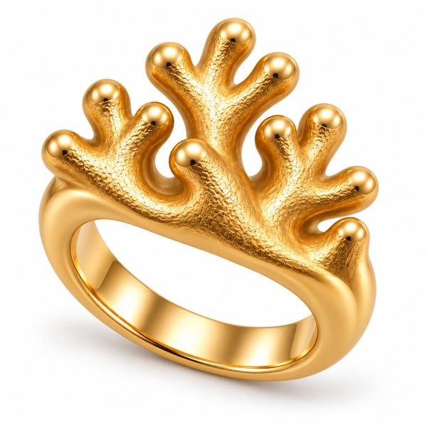 15 coral ring- brass 2 Gold-tone coral ring with raised branching details