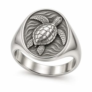 17 Sea Turtle Relief Ring Sea turtle relief ring with a raised turtle motif