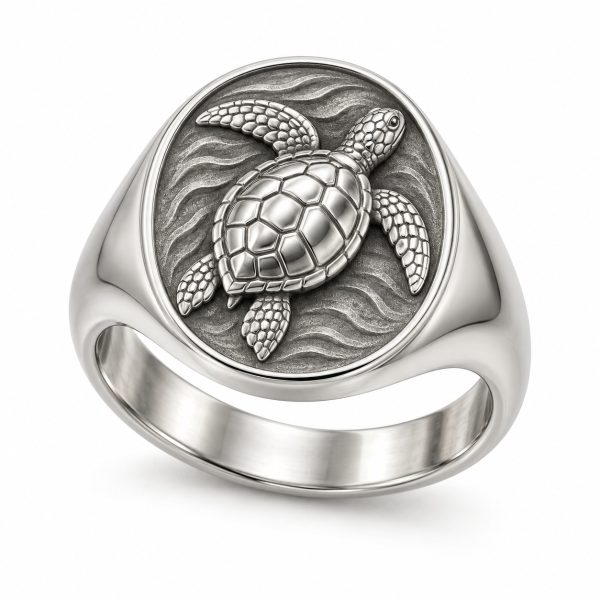 Sea turtle relief ring with a raised turtle motif