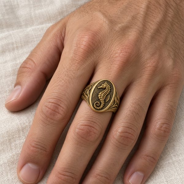 Stainless Steel Seahorse Signet Ring