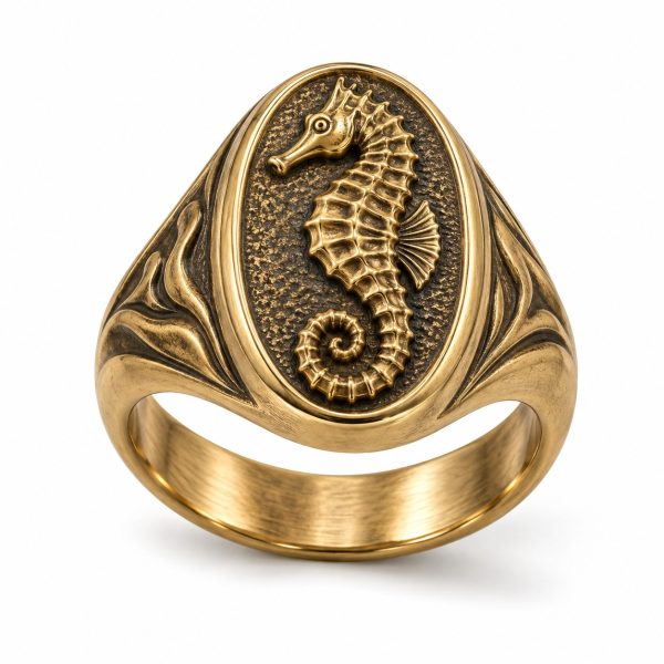 Stainless Steel Seahorse Signet Ring