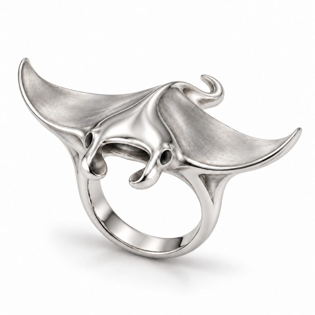 Silver-Plated Manta Ray Ring