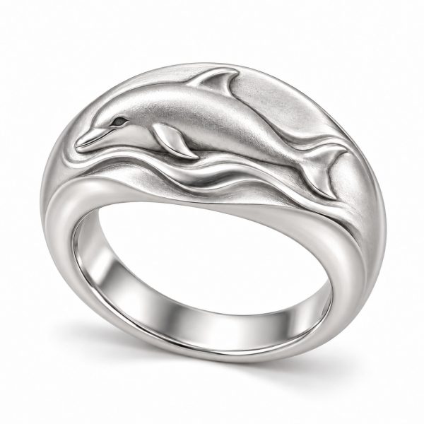 26 Dolphin Leap Ring2 Silver-Plated Dolphin Wave Relief Ring