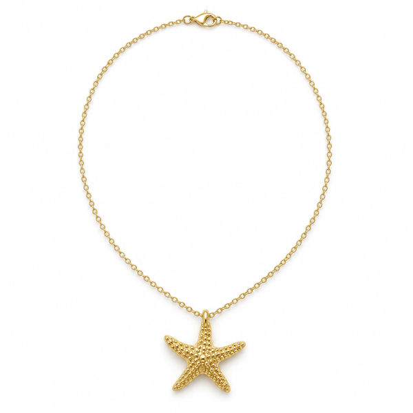 3 sea star necklace-brass Gold-Plated Starfish Pendant Necklace