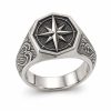 Silver-tone compass rose signet ring with textured detailing