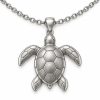 Silver-tone sea turtle pendant with a textured shell suspended from a cable chain
