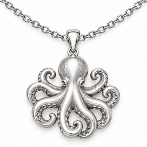 Silver-tone octopus pendant with curled arms and recessed suction-cup details