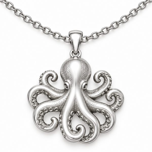 Silver-tone octopus pendant with curled arms and recessed suction-cup details