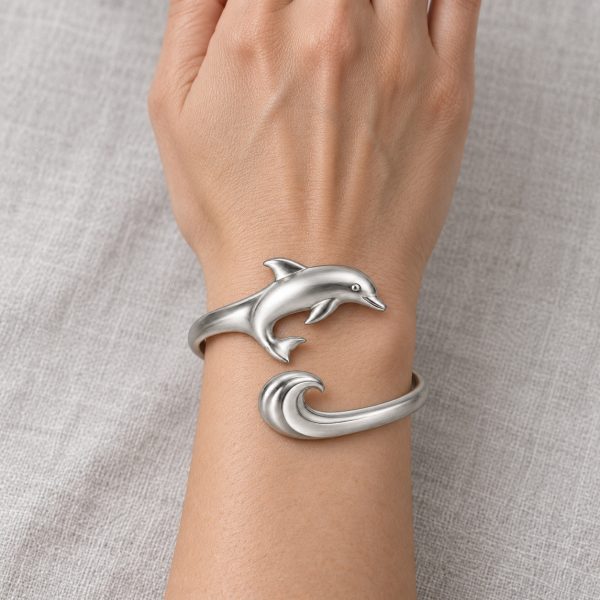 6 dolphin bracelet-stainless steel 3 Stainless Steel Dolphin Cuff Bracelet