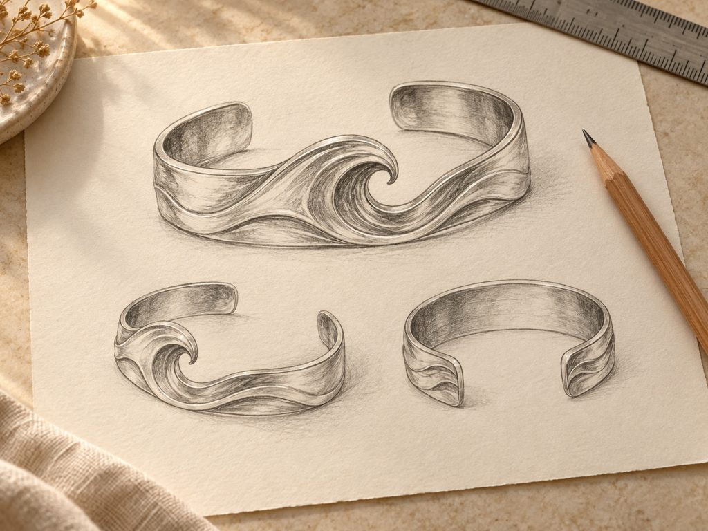 Ocean wave cuff bracelet concept sketches