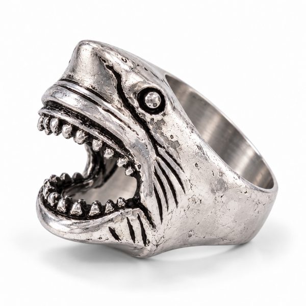 Silver-Tone Open Mouth Shark Statement Ring